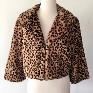 CAbi Faux Leopard Fur Crop Jacket